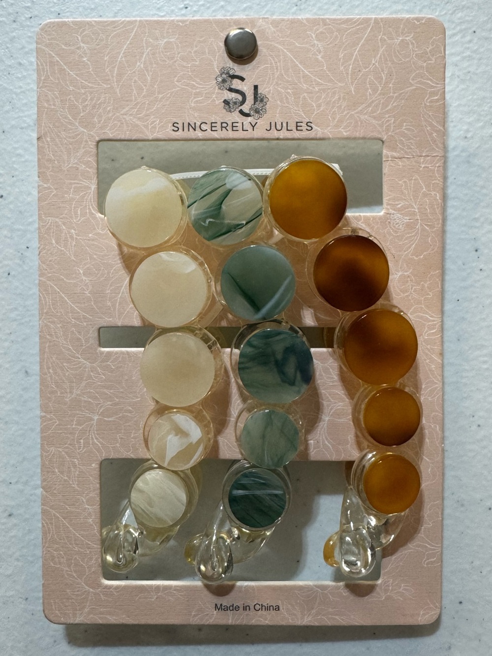 Sincerely Jules Circle Hair Clips Set of 3 - Cream, Green, Amber
